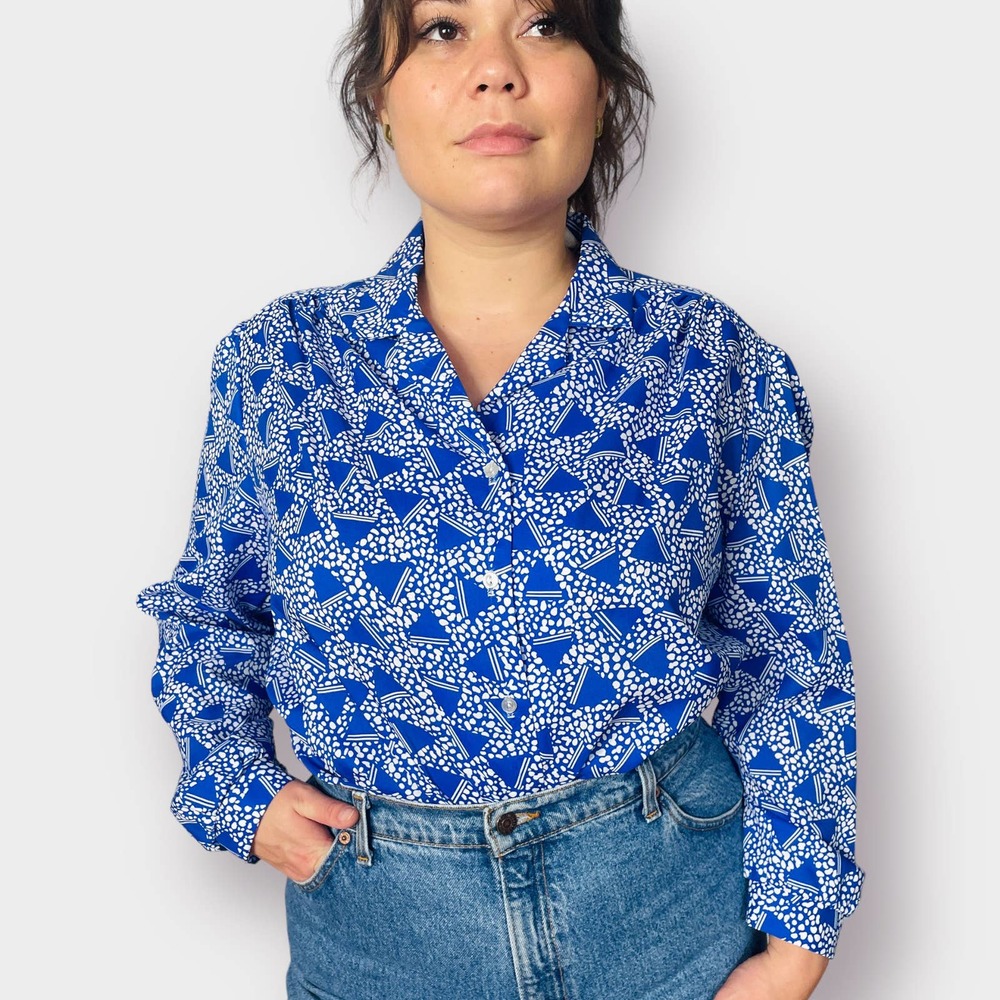 80s Rhapsody blue and white Blouse